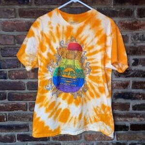Hard Rock Atlantic City Custom Orange Tie Dye Rainbow Graphic T-Shirt Size Large